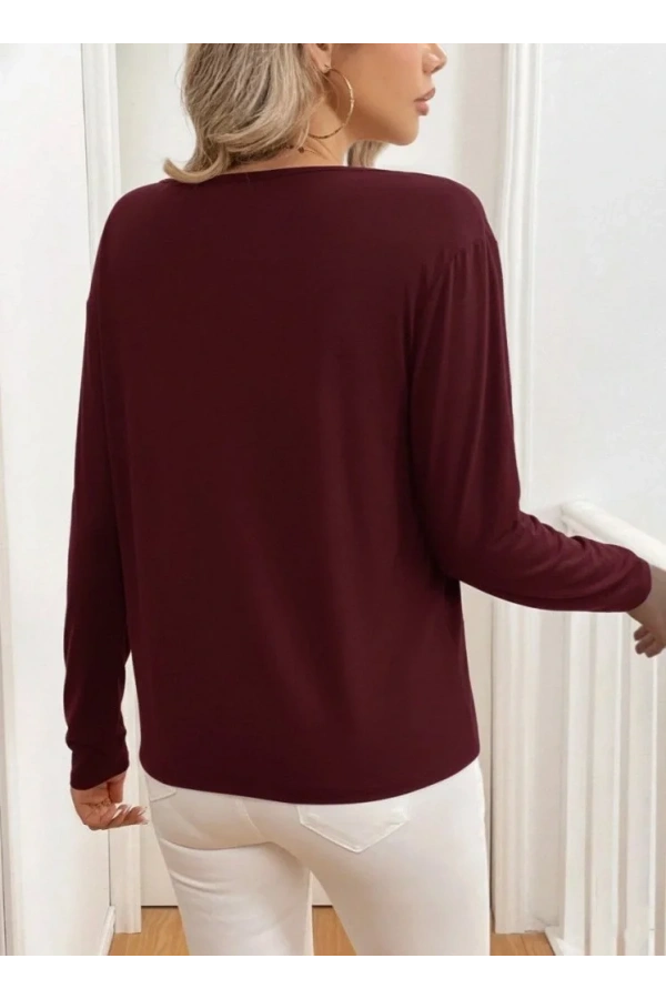 Kadın Uzun Kollu V Yakalı Viskon Iki Iplik Bluz