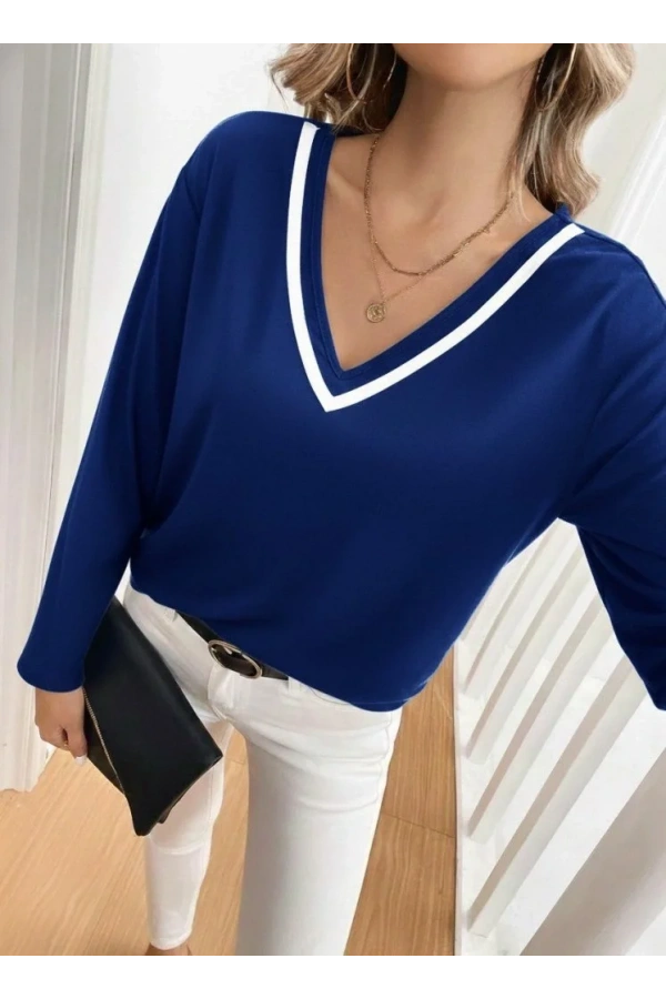 Kadın Uzun Kollu V Yakalı Viskon Iki Iplik Bluz