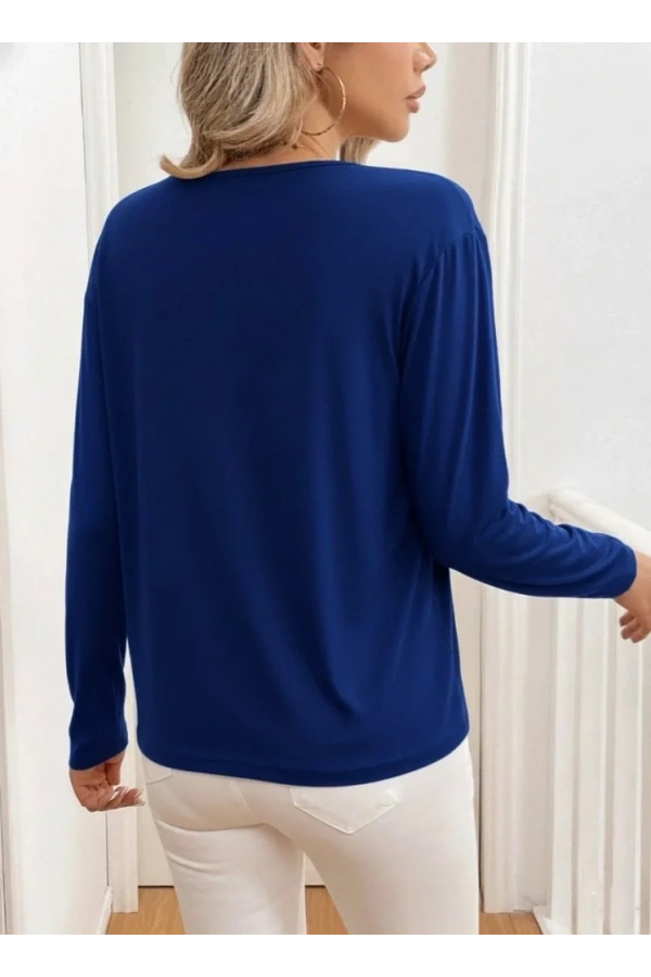 Kadın Uzun Kollu V Yakalı Viskon Iki Iplik Bluz