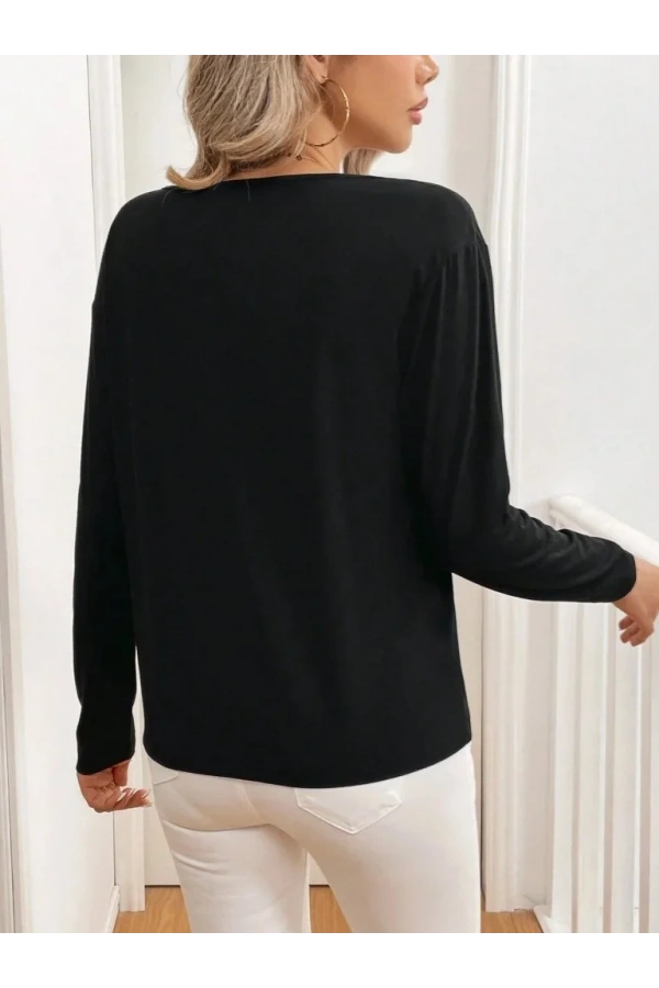 Kadın Uzun Kollu V Yakalı Viskon Iki Iplik Bluz