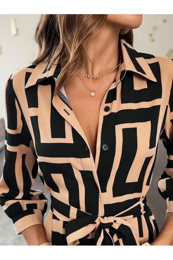 Kadın Uzun Kollu Yakalı önden Düğmeli Uzun Süprem Elbise