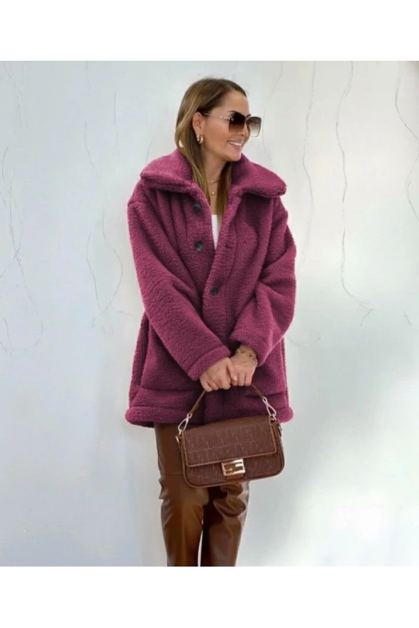 Kadın Uzun Kollu Yakalı önden Düğmeli Welsoft Kaban