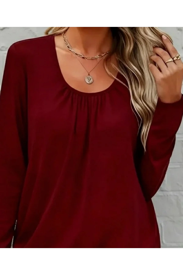 Kadın Uzun Kollu Yuvarlak Yakalı Viskon Bluz