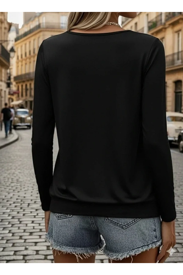 Kadın Uzun Kollu Yuvarlak Yakalı Viskon Bluz