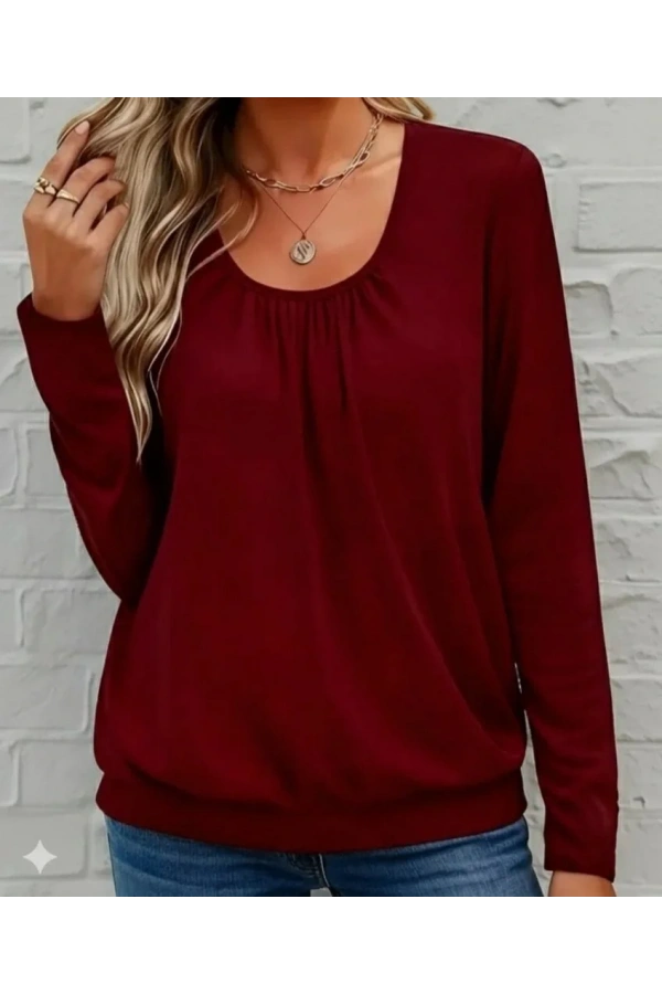 Kadın Uzun Kollu Yuvarlak Yakalı Viskon Bluz