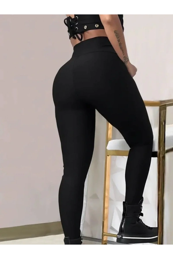 Kadın Yüksek Bel Belden Toka Detaylı Dalgıç Tayt