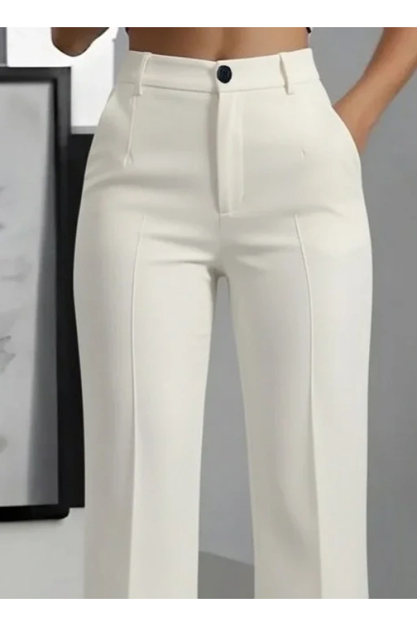 Kadın Yüksek Bel Cepli Ithal Krep Pantolon