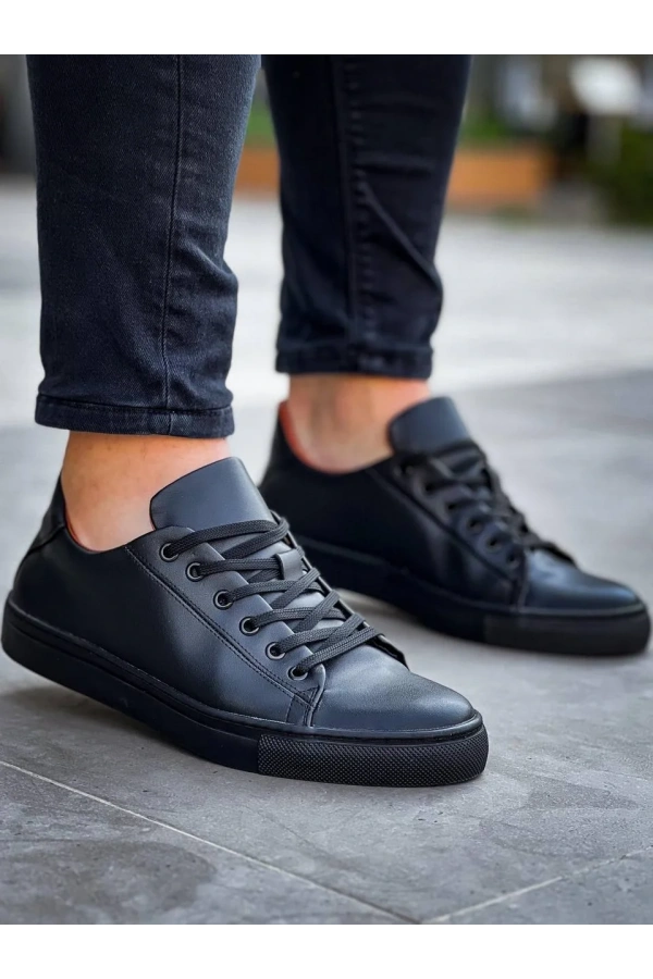 KB-122  Kuback Siyah Cilt Siyah Yüksek Taban Bağcıklı Günlük Erkek Ayakkabı