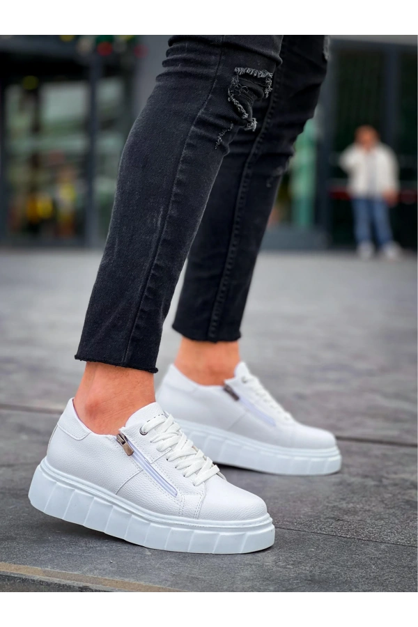 KB-X155 Kuback Beyaz Cilt Detaylı Beyaz Yüksek Taban Günlük Spor Ayakkabı