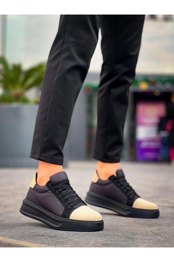 KB-X46 Kuback Siyah Bej Yüksek Siyah Taban Günlük Spor Ayakkabı