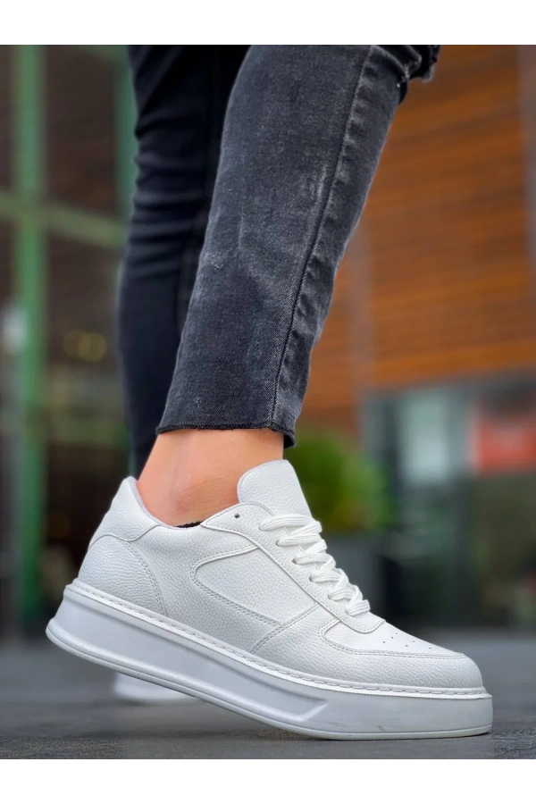 KB-X8 Kuback Beyaz Cilt Beyaz Yüksek Taban Günlük Spor Ayakkabı