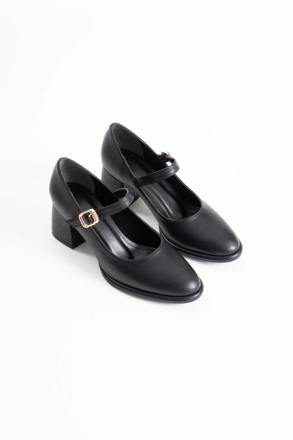 Kelly Siyah Cilt Kadın Topuklu Ayakkabı