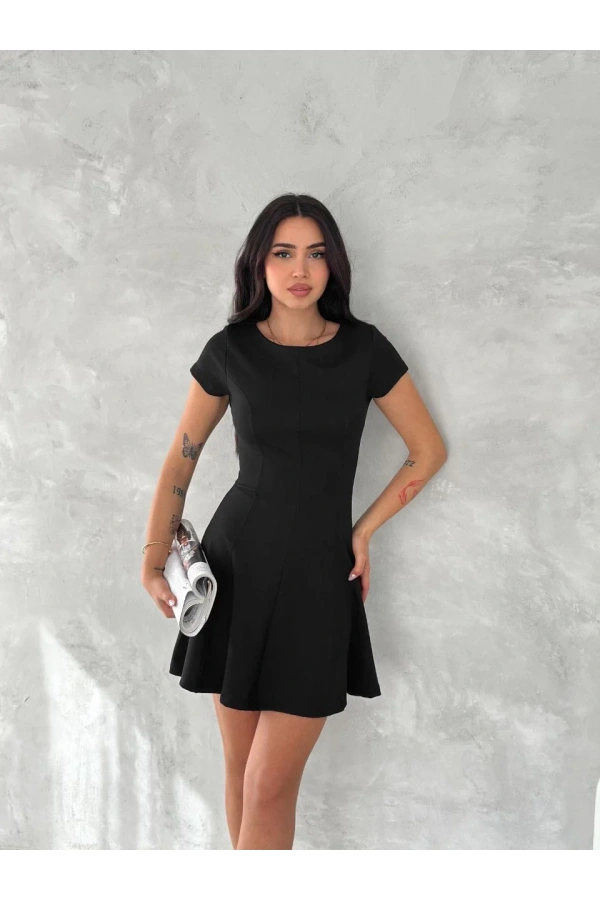 kısa kollu Mini Elbise - Siyah