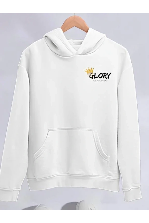 Kışlık Üç İplik Kapşonlu SweatShirt - Beyaz