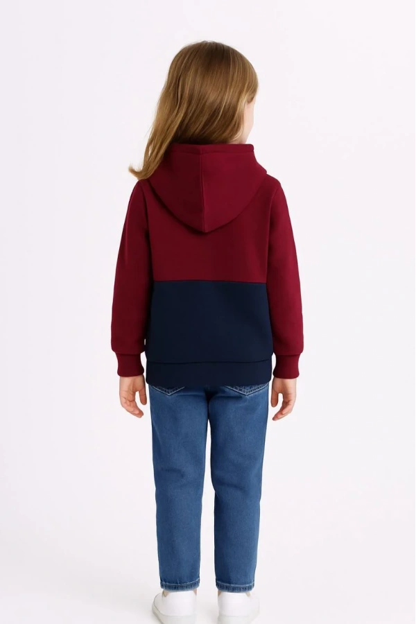 Kız Çocuk Kapüşonlu Kanguru Çepli Parçalı SweatShirt - Renkli