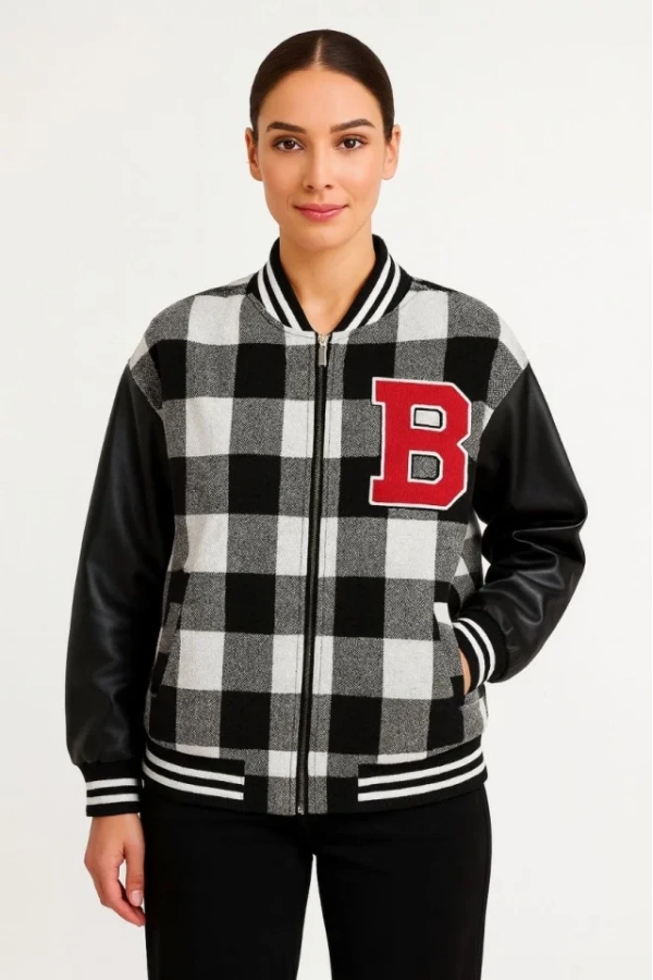 Kolları Suni Deri Içi Astarlı Oduncu Kolej Içi Ceket - Gri