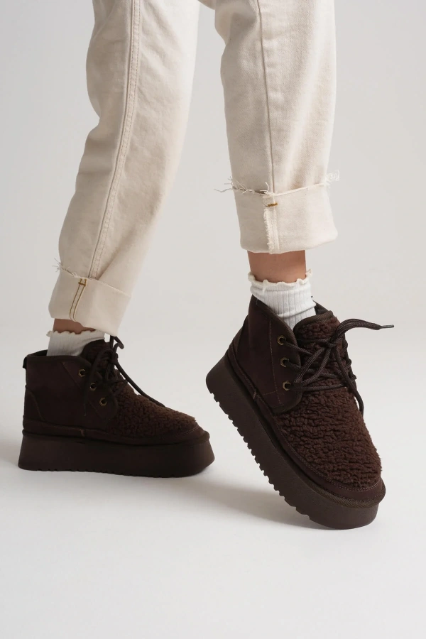 Loana Kadın Kürklü Acı Kahve Kışlık Kalın Tabanlı Bot