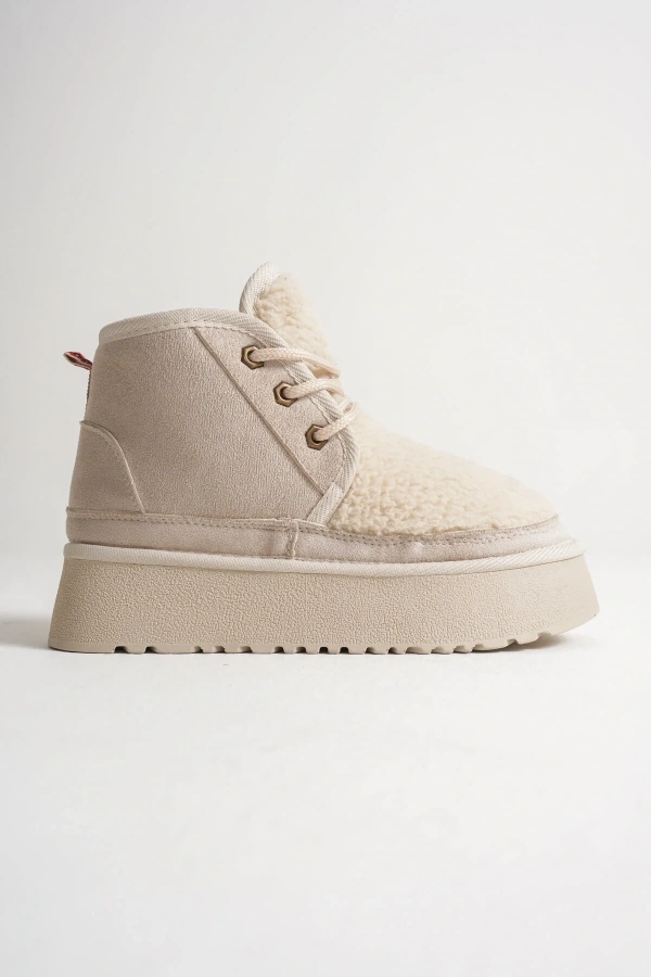 Loana Kadın Kürklü Bej Kışlık Kalın Tabanlı Bot