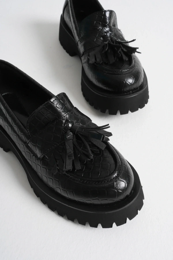 Mina Kadın Günlük Siyah Kroko Baskılı Loafer Ayakkabı