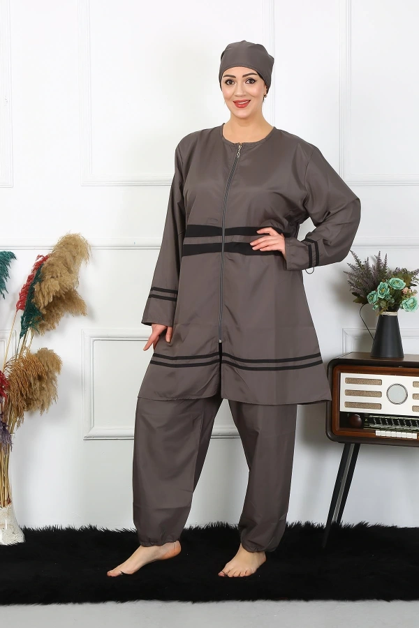 Moda Çizgi Büyük Beden Tesettür Mayo 7XL-8XL-9XL-10XL Füme 55010