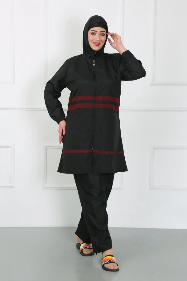 Moda Çizgi Büyük Beden Tesettür Mayo Siyah 44025