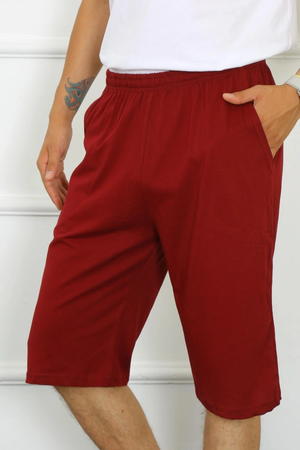 Moda Çizgi Erkek Cepli Pamuk Lakost Kapri Bordo 27554