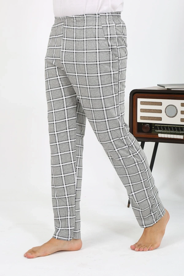 Moda Çizgi Erkek Ekoseli Desen Penye Tek Alt Pijama 27540 Gri