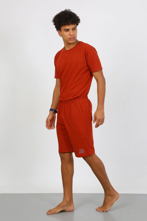 Moda Çizgi Erkek Pamuk Lakost Alt Üst Kaprili Pijama Takım Kremit 6872