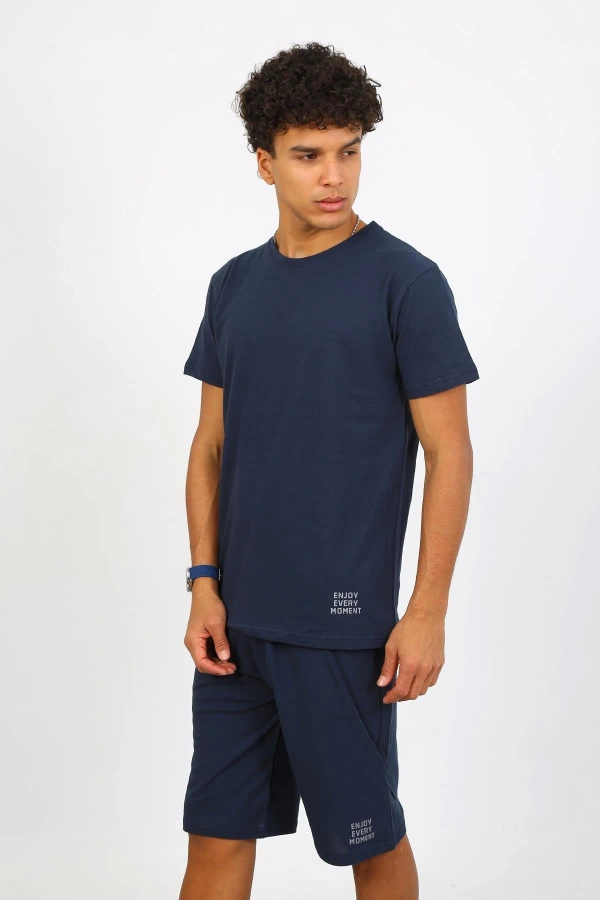 Moda Çizgi Erkek Pamuk Lakost Alt Üst Kaprili Pijama Takım Lacivert 6872