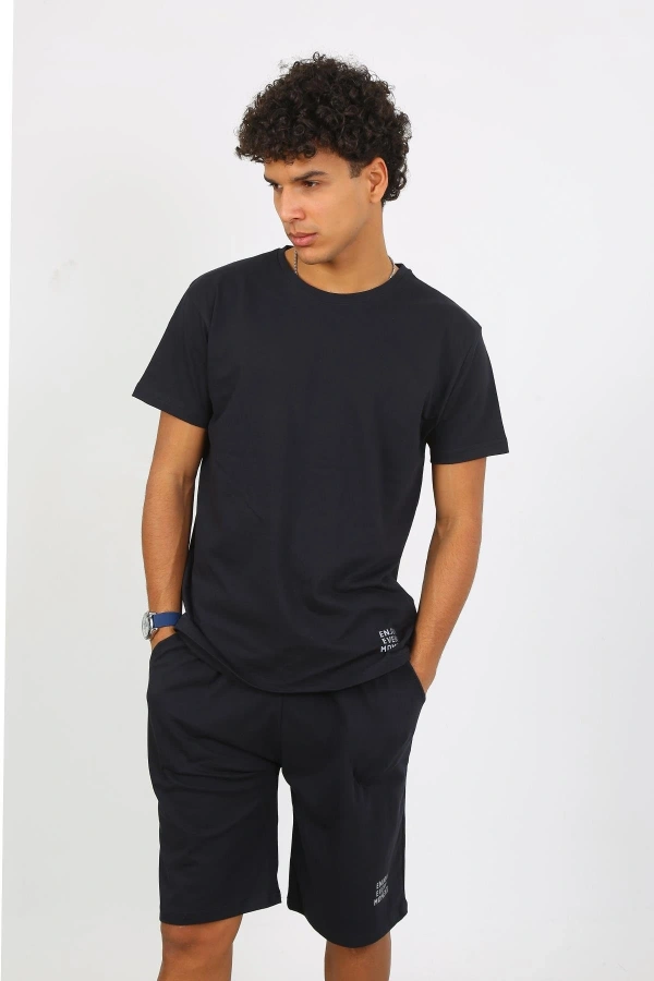 Moda Çizgi Erkek Pamuk Lakost Alt Üst Kaprili Pijama Takım Lacivert 6874