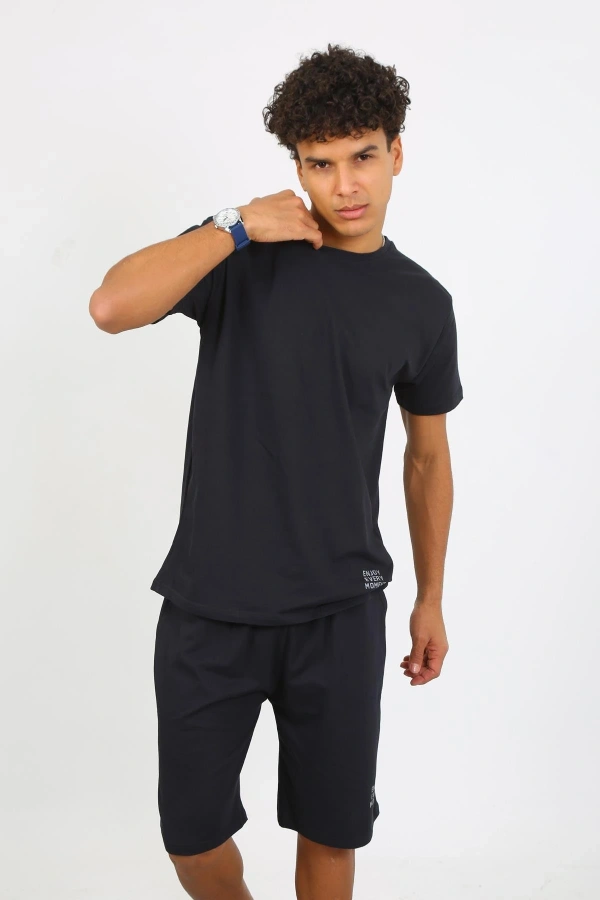 Moda Çizgi Erkek Pamuk Lakost Alt Üst Kaprili Pijama Takım Lacivert 6874