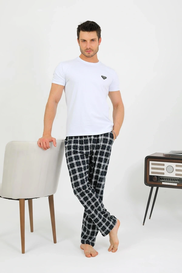 Moda Çizgi Erkek Pamuk Tek Alt Pijama Lacivert 27562