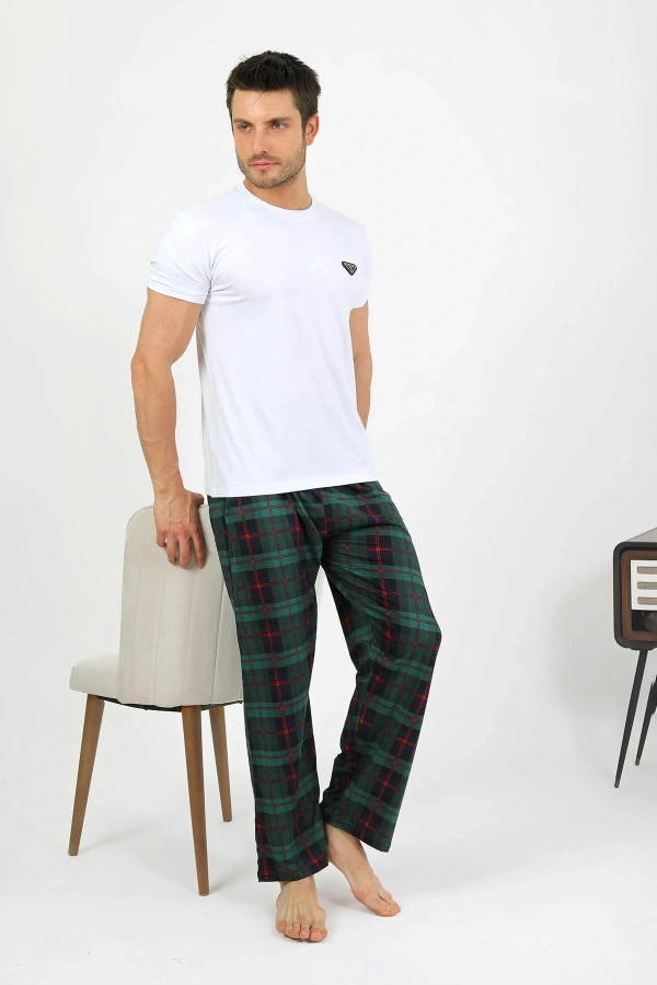 Moda Çizgi Erkek Pamuk Tek Alt Pijama Yeşil 27562