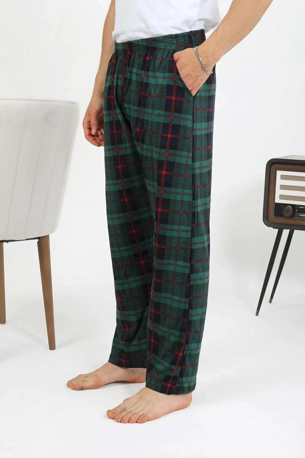 Moda Çizgi Erkek Pamuk Tek Alt Pijama Yeşil 27562