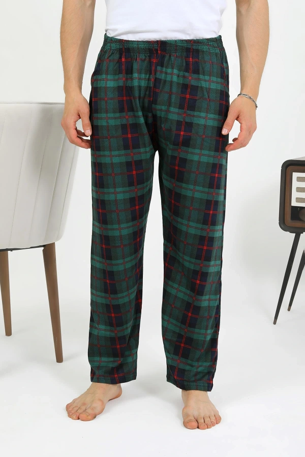 Moda Çizgi Erkek Pamuk Tek Alt Pijama Yeşil 27562