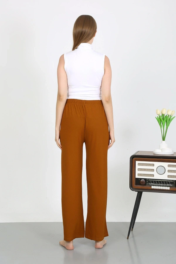 Moda Çizgi Kadın Bürümcük Kumaş Hafif-Esnek Pantolon 210074 Kahve