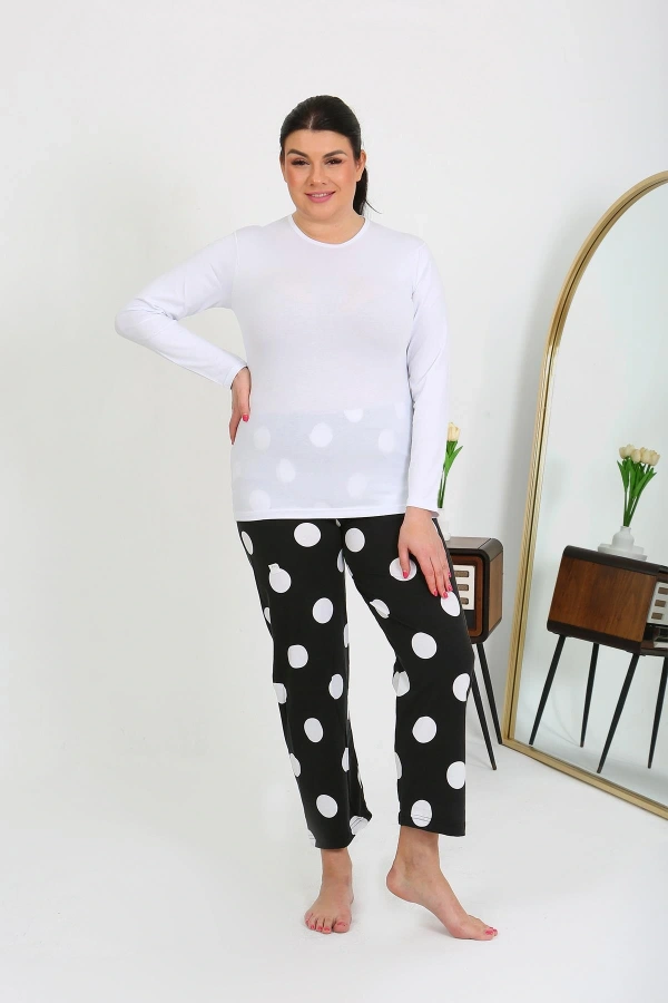 Moda Çizgi Kadın Büyük Beden Tek Alt Pijama Siyah 27553