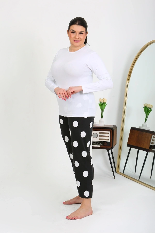 Moda Çizgi Kadın Büyük Beden Tek Alt Pijama Siyah 27553