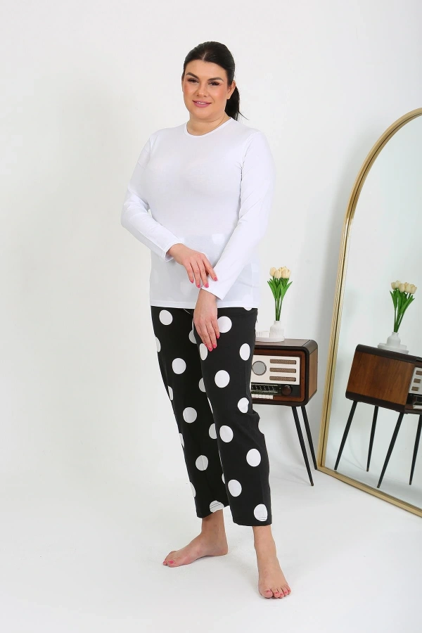 Moda Çizgi Kadın Büyük Beden Tek Alt Pijama Siyah 27553
