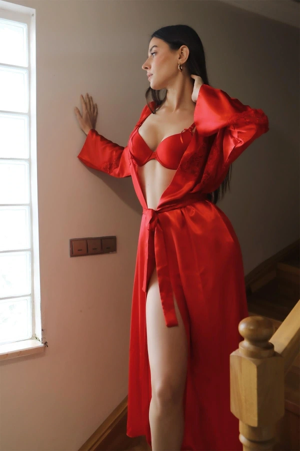 Moda Çizgi Kadın Destekli Sütyen Takım 3713 Kırmızı