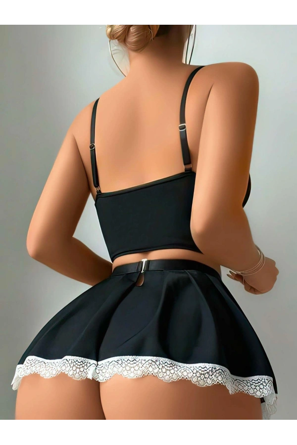 Moda Çizgi Kadın Fantezi Hizmetci Kostüm Takım Siyah K1003