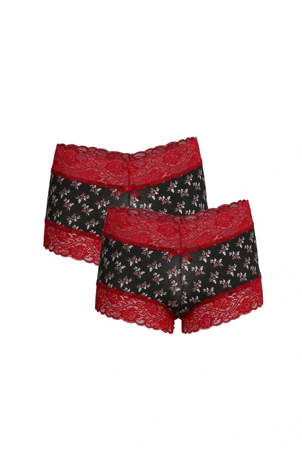 Moda Çizgi Kadın Pamuklu 2li Boxer Antrasit 40266