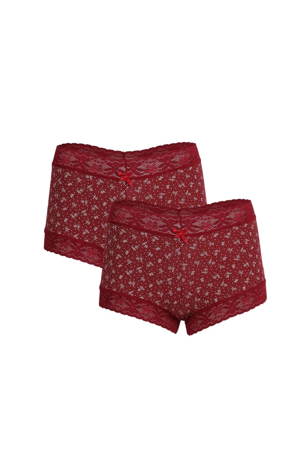 Moda Çizgi Kadın Pamuklu 2li Boxer Bordo 40266
