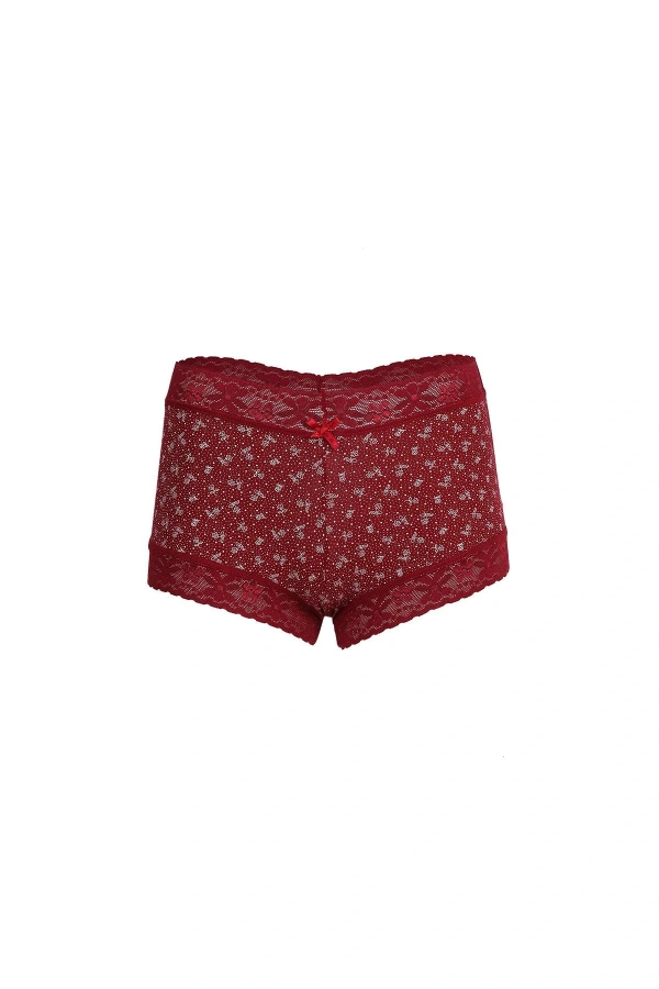 Moda Çizgi Kadın Pamuklu 2li Boxer Bordo 40266