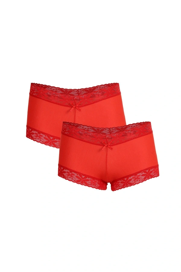 Moda Çizgi Kadın Pamuklu 2li Boxer Kırmızı 40265