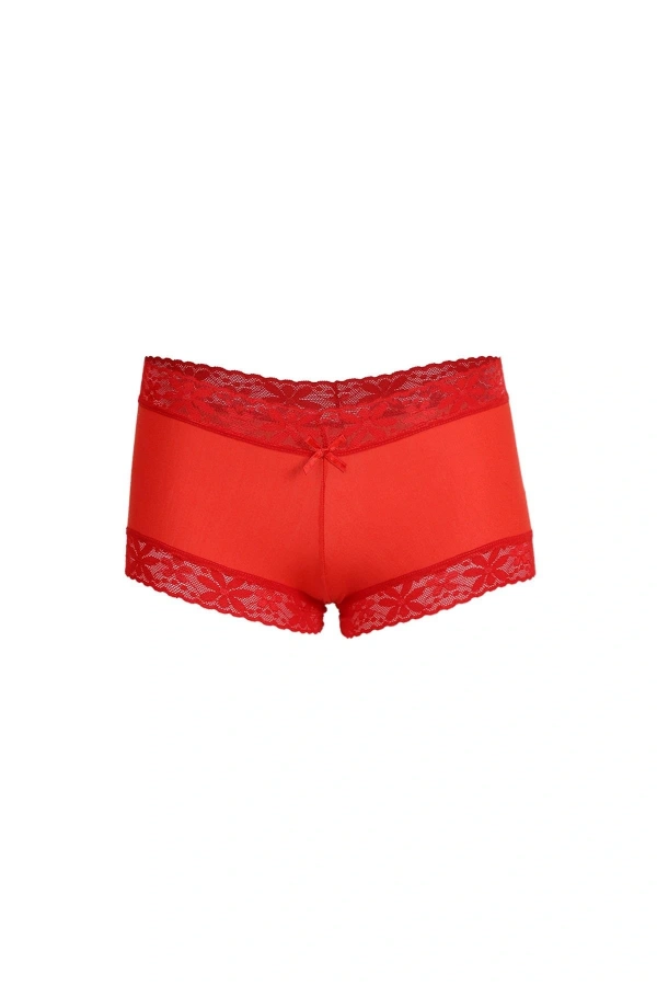 Moda Çizgi Kadın Pamuklu 2li Boxer Kırmızı 40265