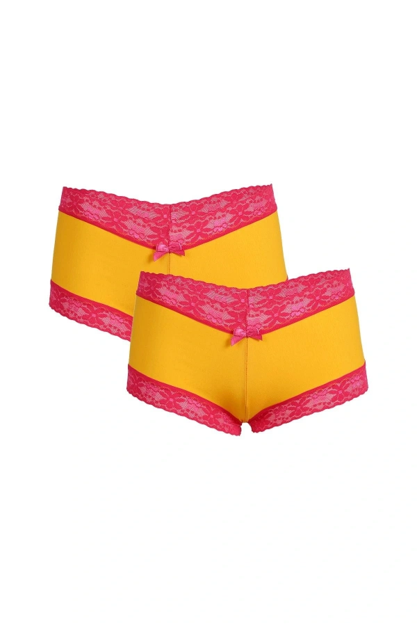 Moda Çizgi Kadın Pamuklu 2li Boxer Sarı 40265