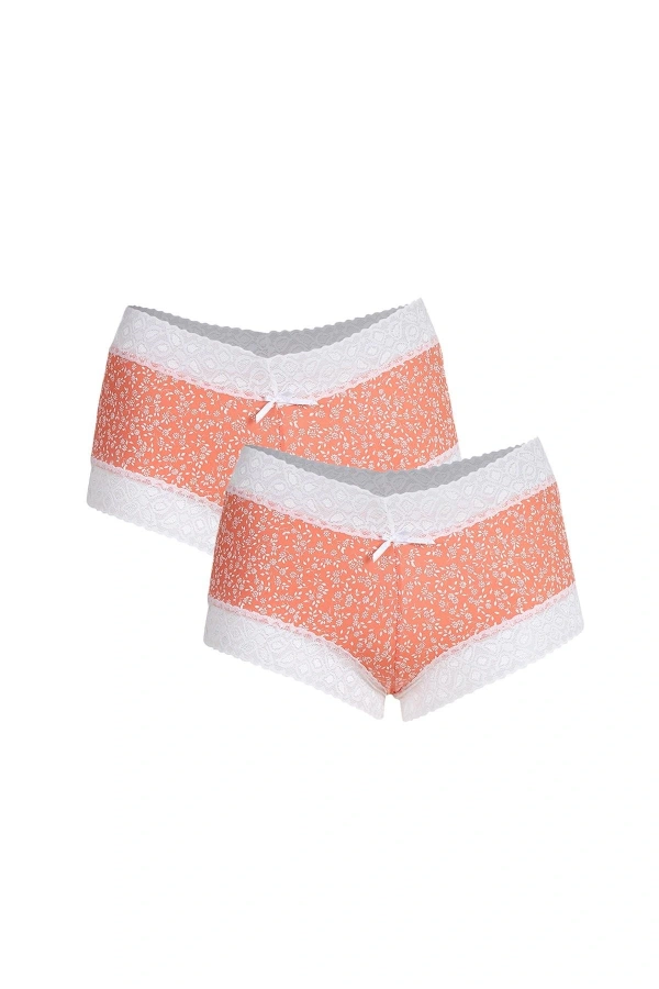 Moda Çizgi Kadın Pamuklu 2li Boxer Somon 40266