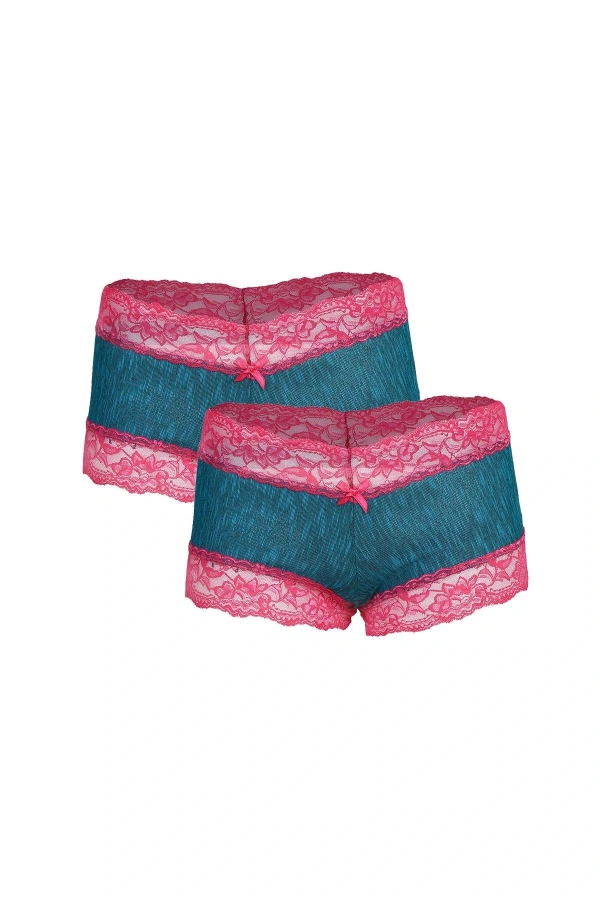 Moda Çizgi Kadın Pamuklu 2li Boxer Turkuaz 40268