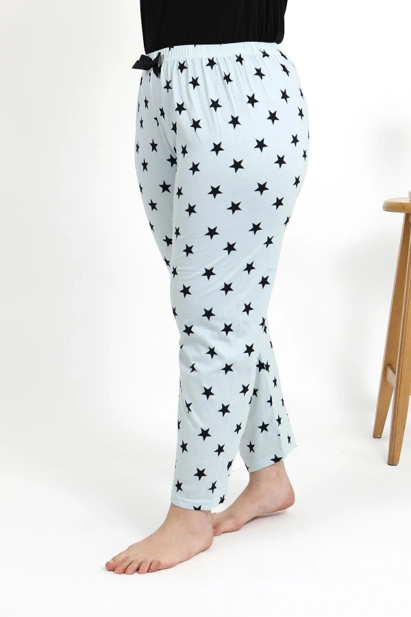 Moda Çizgi Kadın Pamuklu Büyük Beden Alt Pijama 27557 Buz Mavisi
